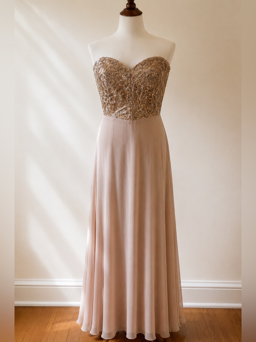 Amsale Desire Strapless Sequin Chiffon Evening Gown Dress Size 8